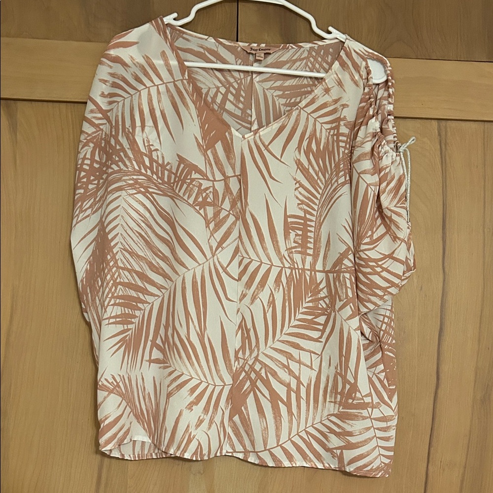 Juicy Couture Palm Print Blouse - Cream and Pink